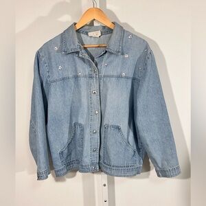 Vintage 1990s Embroidered Denim Jacket Floral Minimalist Jean Jacket G M GRAFF